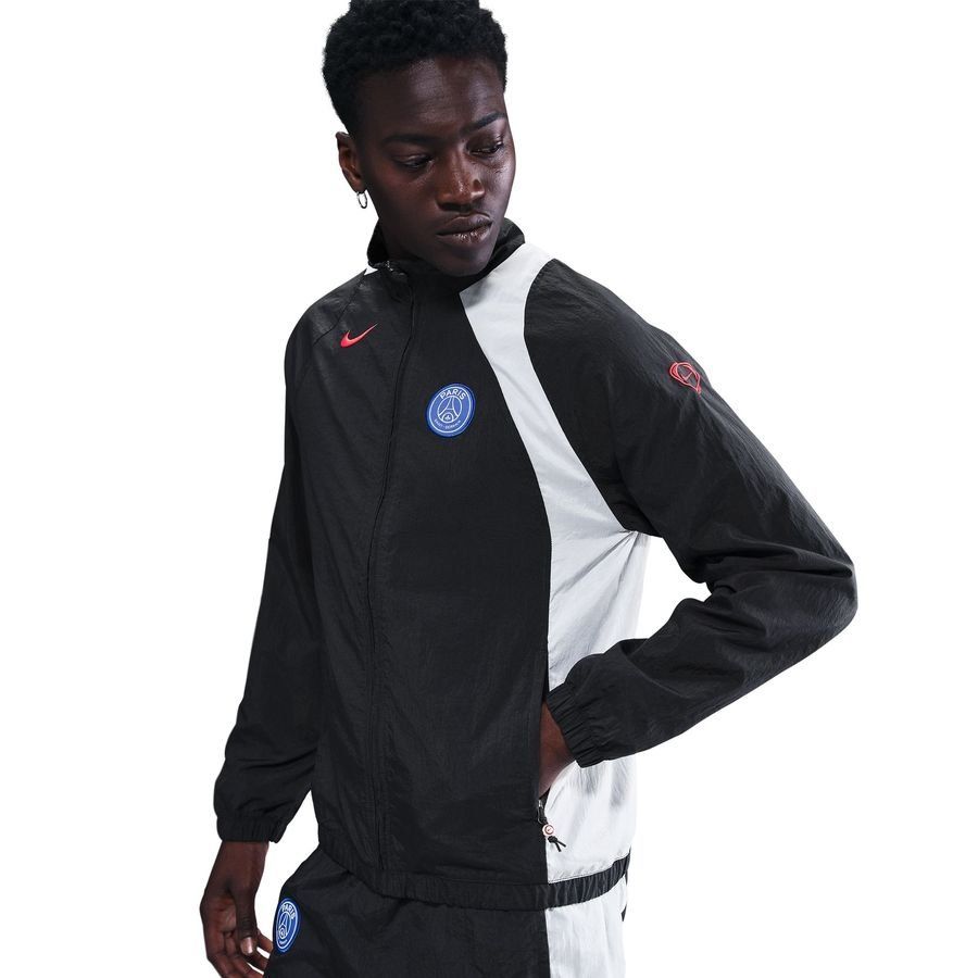 Paris Saint Germain Track Jacket T90 Woven GX 3rd - Black/White/Global Red - Men's-SoccerKits Hub | Buy Soccer Jerseys Online